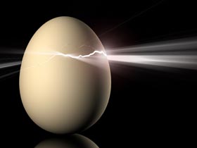 Light breaking out of a crack in an egg shows the future potential ahead when we help you break through the constraints on your business.