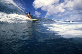 We can help a small company floating in a sea of competition and possibility chose the right direction from the many dead ends like this surfer streaking ahead of a large wave on the ocean.